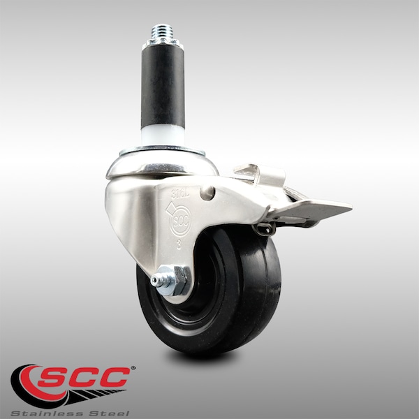 Service Caster 3 Inch 316SS Soft Rubber Swivel 1-1/8 Inch Expanding Stem Caster Lock Brake SCC SCC-SS316TTLEX20S314-SRS-118 - main
